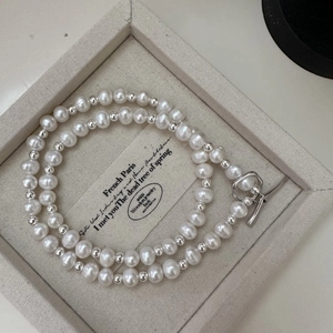 925 Sterling Silver Toggle Clasp Artificial Pearl Necklace For Women Minimalist Vintage Clavicle Chain Beaded Necklace Jewelry