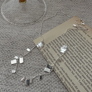 Collana in Argento Sterling 925 con Pezzi Quadrati per Donna Stile INS Retro Minimalista Ciondoli Multipli Catena Regolabile