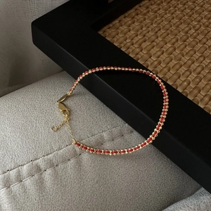 Minimalist 925 silver red woven rope bracelet with gold beads and lobster clasp