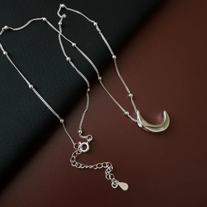 Minimalist S925 sterling silver moon pendant necklace with delicate beaded satellite chain