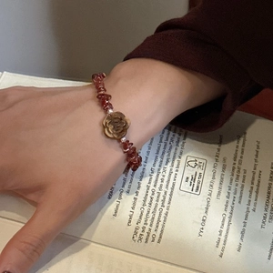 Elegant s925 silver rose garnet bracelet on vintage book background