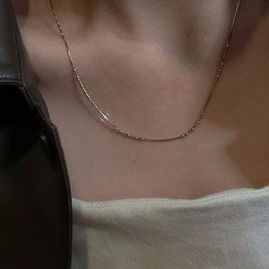 Minimalist S925 sterling silver snake chain necklace with small beads in rose gold finish