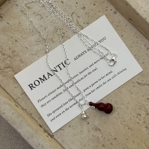 S925 Sterling Silver Angola Red Gourd Pendant Necklace For Women Retro Minimalist Rhinestone Inlaid Elegant Clavicle Chain Jewelry