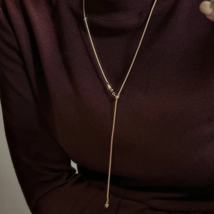 Minimalist S925 sterling silver Y-shaped gold necklace with adjustable slide closure