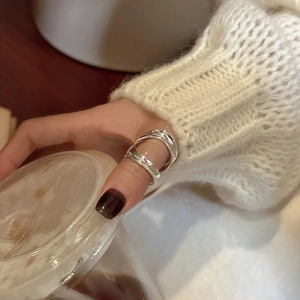 Minimalist S925 sterling silver irregular curved ring for women in Korean chic style