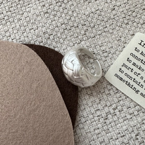 Adjustable S925 sterling silver ring with vintage woven texture and matte silver finish