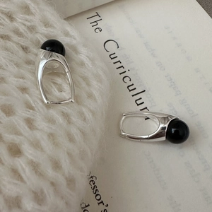 925 Sterling Silver Black Agate Geometric Hoop Earrings Minimalist Vintage INS Style U-Shape Stud Earrings For Women Jewelry