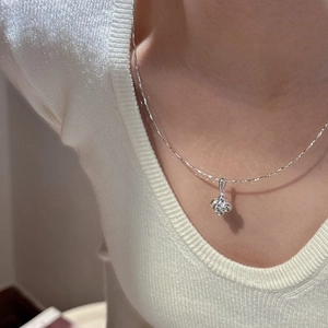 Minimalist S925 sterling silver ball pendant necklace styled on elegant knitwear