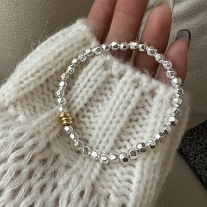 925 Sterling Silver Beaded Bracelet Gold Silver Color Block Faceted Broken Silver Geometric Minimalist Women Jewelry