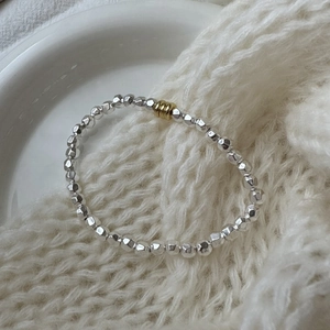 S925 sterling silver beaded bracelet with faceted silver beads and textured gold accents