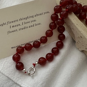 S925 Sterling Silver Red Agate Knotted Necklace Retro Minimalist Fashionable Clasp Clavicle Chain For Women Jewelry Gift