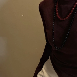 S925 sterling silver red agate knot necklace layered with black beaded choker