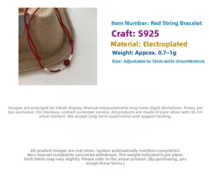 Detail of red braided S925 silver bracelet with bamboo agate beads and adjustable cord