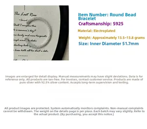 Detail showing S925 sterling silver beaded open bangle with 51.7mm inner diameter