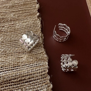 Three-piece S925 sterling silver stacked ring set with unique scale texture design