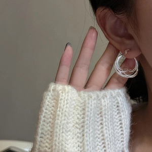 S925 sterling silver multi-layered textured hoop earrings for women in casual style