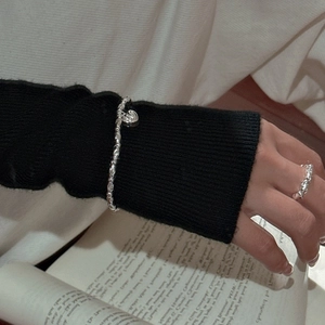 Set bracciale e anello in argento sterling S925 con pendente a cuore 3D raffinato
