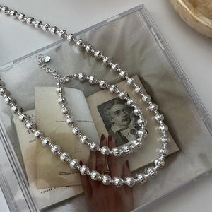 Set vintage collana e bracciale in argento sterling S925 con perline a lanterna testurizzate