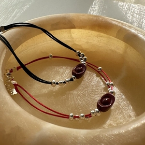925 Sterling Silver Red Black Braided Rope Bracelet Cinnabar Yuanbao Charm Bracelet New Year Lucky Jewelry For Women