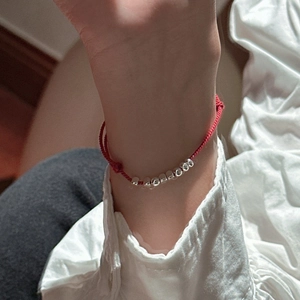 Handmade minimalist red string bracelet with S925 sterling silver beads for women