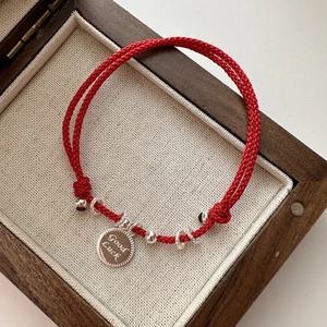 925 Sterling Silver Red String Bracelet For Women Adjustable Woven Lucky Rope Bracelet With Good Luck Round Tag Jewelry