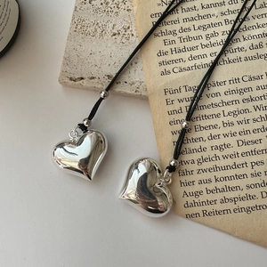 925 Sterling Silver Minimalist Heart Pendant Necklace For Women Elegant Mirror Polish Heart Charm With Adjustable Black Cord Necklace