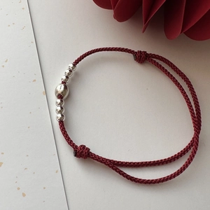 Handmade S925 sterling silver ingot red string bracelet with adjustable woven rope design