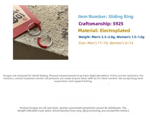 Detailed close-up of S925 sterling silver red cord woven ring with adjustable sliding mechanism