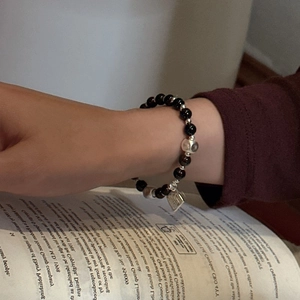 Bracciale in argento sterling S925 con perline occhio di tigre e ciondolo rettangolare
