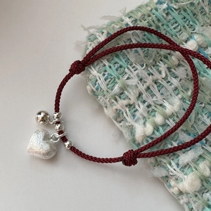 925 Sterling Silver Heart Red String Bracelet For Women Simple Frosted Heart Bell Adjustable Braided Red Rope Bracelet Jewelry