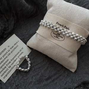 Ensemble bracelet et bague en argent sterling S925 avec perles à facettes CNC étincelantes