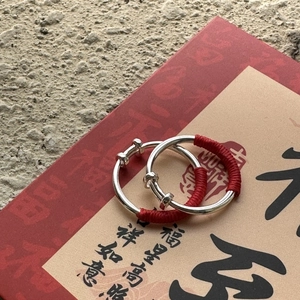 S925 silver adjustable ring with red string weave design for New Year festive style