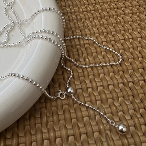 Minimalist S925 sterling silver bead chain necklace with adjustable sliding bead closure