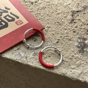 S925 silver rings with red thread weaving decoration for Lunar New Year style