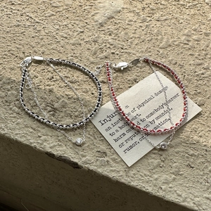 S925 Sterling Silver Double Layer Woven Cord Bracelet Minimalist Rhinestone Pendant Red Black String Hand Jewelry For Women