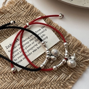 Bracelet en Corde Tressée à la Main avec Pendentif Calebasse en Argent Sterling 925 Style Néo-Chinois Vintage pour Femme