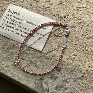 Double-layer S925 sterling silver and red woven rope bracelet with a round zircon stone