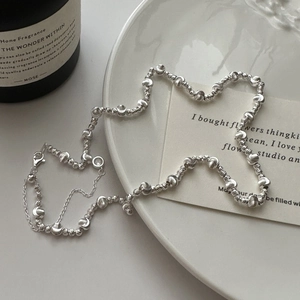 925 Sterling Silver Bead Chain Necklace For Women Korean Niche Design Rhinestone Round Charm Minimalist Jewelry Gift
