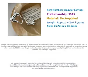 Detailed view of S925 sterling silver lava style hoop earrings with size measurements