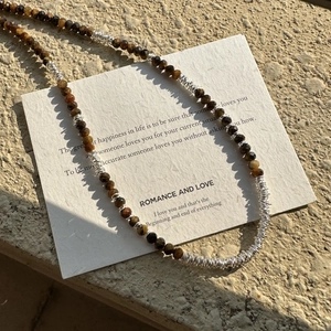 925 silver necklace with faceted tiger eye beads and vintage silver wire coils