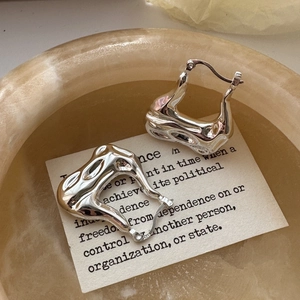 925 Sterling Silver Liquid Metal Style Hoop Earrings For Women Irregular Molten Texture Hollow Ear Buckles Niche Design Jewelry