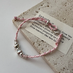 Bracelet en Argent Sterling S925 Nœud Papillon Corde Tissée Pour Femmes Design de Niche Coréen Bijoux Faits à la Main Ajustables Rose Argent