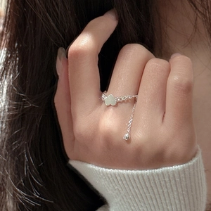 Bague chaîne cœur ajustable en argent sterling S925 élégante de style minimaliste