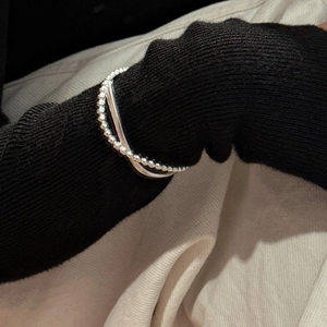 Minimalist S925 sterling silver double-layer bracelet with bead chain and smooth band