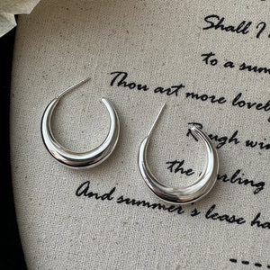 Boucles d'Oreilles Créoles en Forme de C en Argent Sterling 925 pour Femme Minimaliste Géométrique Polies Bijoux Style INS