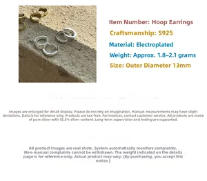 Détails de boucles d'oreilles créoles 13mm en argent S925 avec placage or et argent