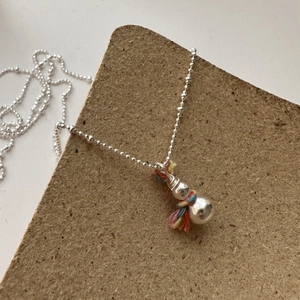 925 silver gourd pendant necklace with colorful woven silk thread on a bead chain