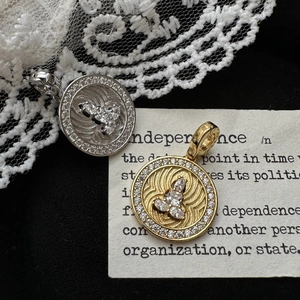 Vintage 925 Sterling Silver Round Pendant Only (Without Chain) New Chinese Style Gold Silver Rhinestone Geometric Jewelry Charm Gift