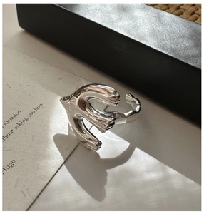 Macro shot of silver S925 bird ring with smooth polished finish and adjustable opening