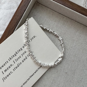 S925 Sterling Silver Irregular Nugget Bracelet For Women Minimalist Korean Style Simple Silver Bead Adjustable Fine Jewelry Gift